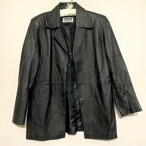 Fashion Elements Open Front Black Leather Blazer Jacket Womens Size 10